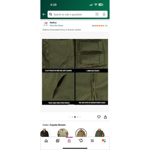 Men XL multi-pockets cargo utility CCW Concealed Carry sports Jacket Never worn - Picture 11 of 16